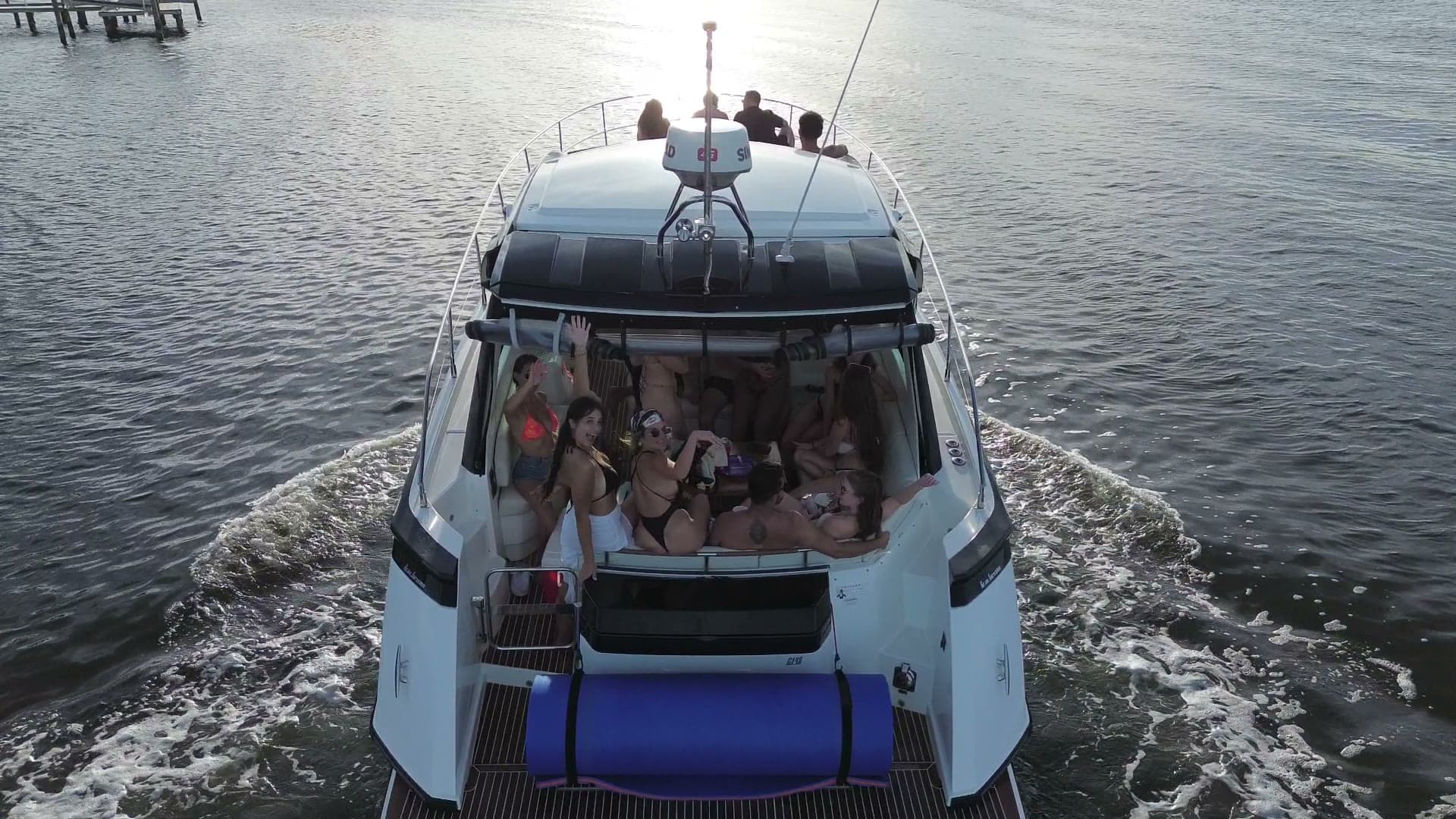 Guests in the aft cockpit underway